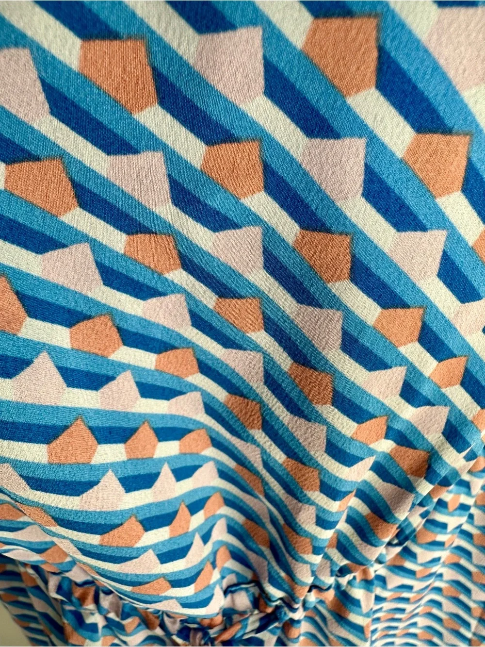 Skies Are Blue Blue Geometric Strapless Jumpsuit with Peach Accents Retro Vibe M